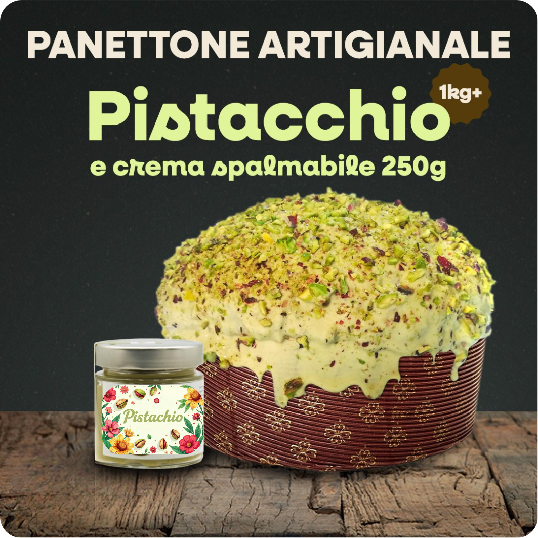 Panettone artigianale siciliano Frasteda da 1 Kg. ’Pistacchio’ + vasetto da 250 gr.