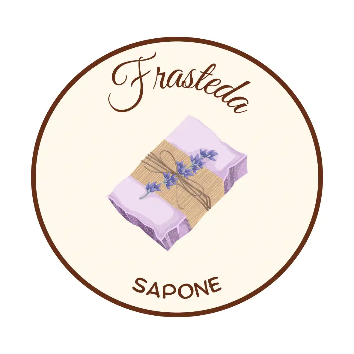 Una tavoletta di sapone alla lavanda avvolta in carta kraft e spago.