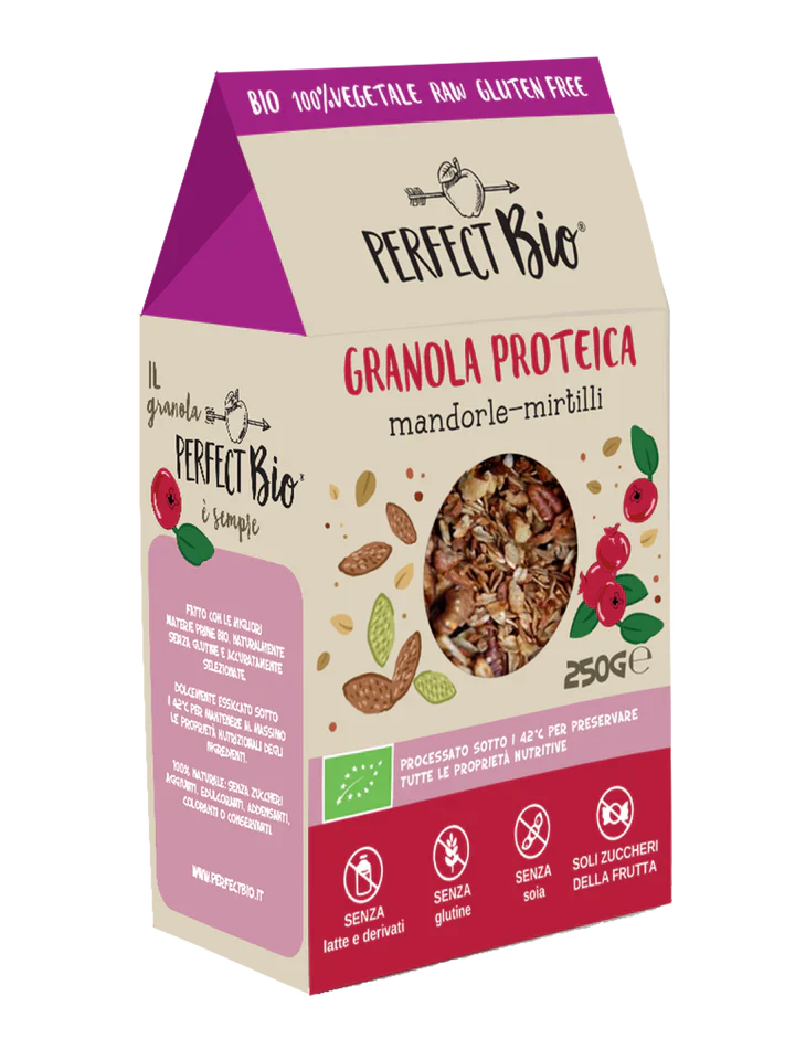 Granola proteica biologica mandorle e mirtilli PerfectBio